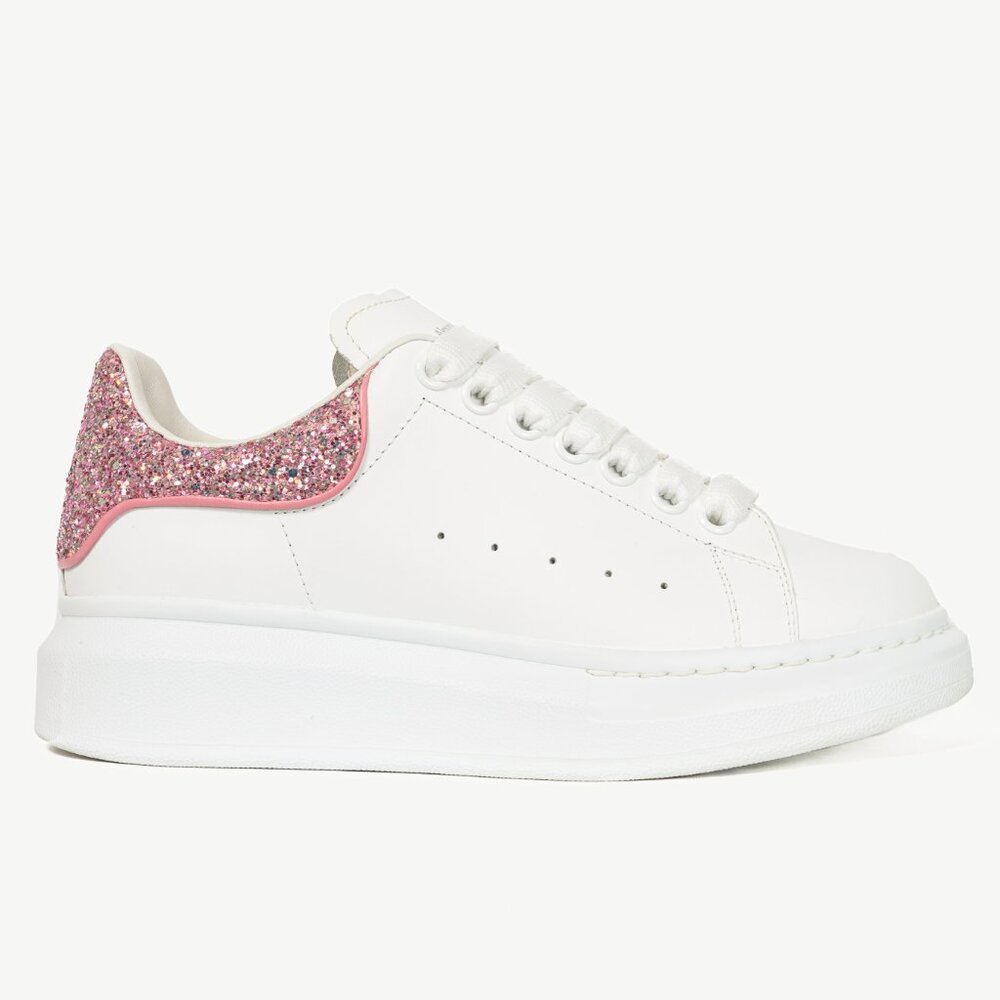 Alexander McQueen Larry White & Rose Glitter Lace-Up Sneakers